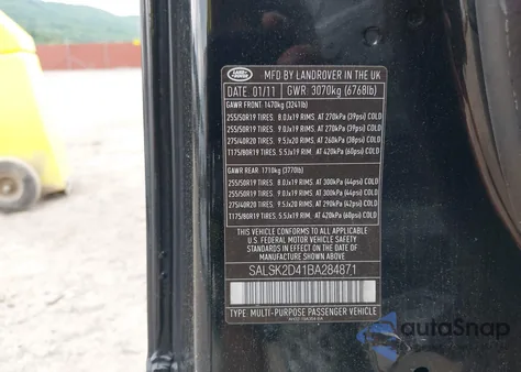 2011 Land Rover Range Rover Sport Lux z USA, uszkodzony, nr VIN SALSK2D41BA284871